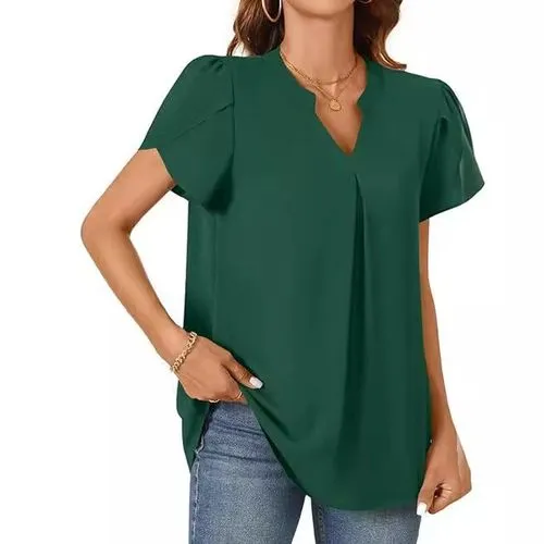 Women's Blouse Short Sleeve T-Shirts Elegant Solid Color