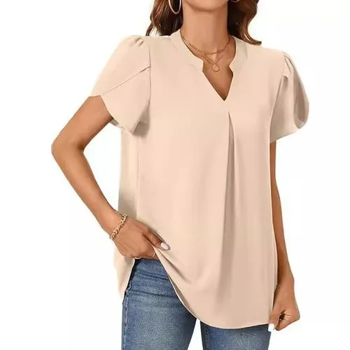 Women's Blouse Short Sleeve T-Shirts Elegant Solid Color