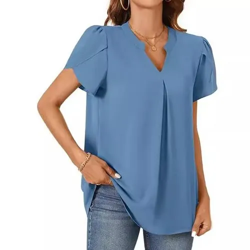 Women's Blouse Short Sleeve T-Shirts Elegant Solid Color