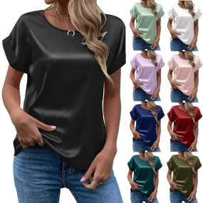 Women's T-shirt Short Sleeve T-Shirts Patchwork Casual Solid Color