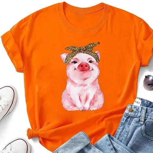 Women's T-shirt Short Sleeve T-shirts Printing Casual Pig