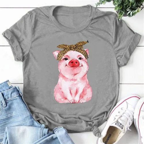 Women's T-shirt Short Sleeve T-shirts Printing Casual Pig