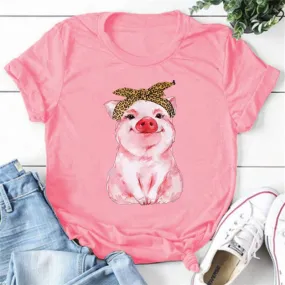 Women's T-shirt Short Sleeve T-shirts Printing Casual Pig