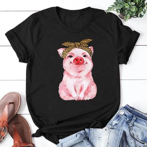 Women's T-shirt Short Sleeve T-shirts Printing Casual Pig