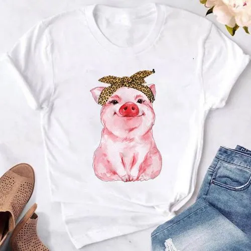 Women's T-shirt Short Sleeve T-shirts Printing Casual Pig