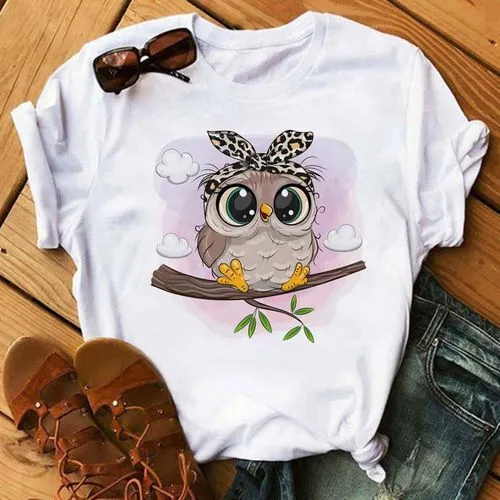 Women's T-shirt Short Sleeve T-Shirts Printing Streetwear Cartoon Owl