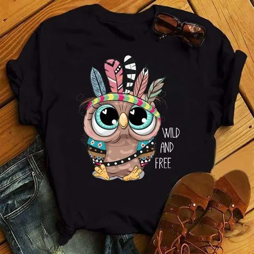 Women's T-shirt Short Sleeve T-Shirts Printing Streetwear Cartoon Owl