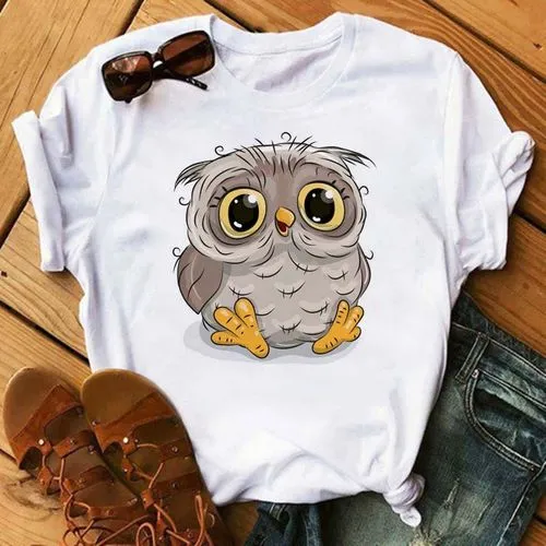 Women's T-shirt Short Sleeve T-Shirts Printing Streetwear Cartoon Owl