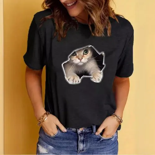 Women's T-shirt Short Sleeve T-Shirts Printing Streetwear Cat