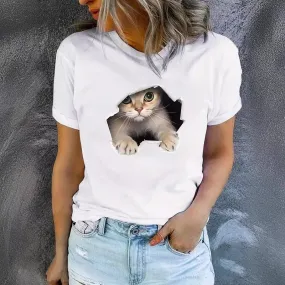 Women's T-shirt Short Sleeve T-Shirts Printing Streetwear Cat