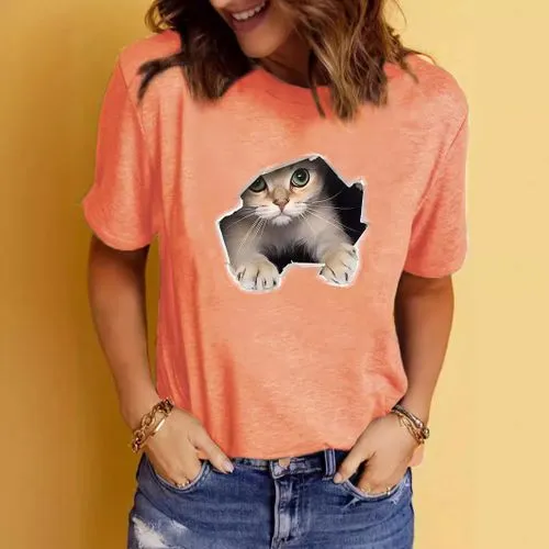 Women's T-shirt Short Sleeve T-Shirts Printing Streetwear Cat