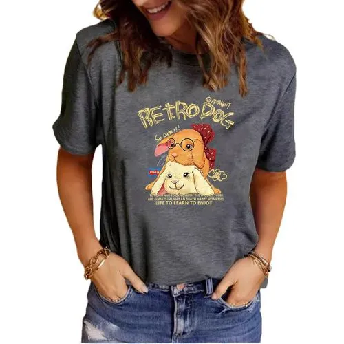 Women's T-shirt Short Sleeve T-Shirts Printing Streetwear Rabbit Cartoon Letter