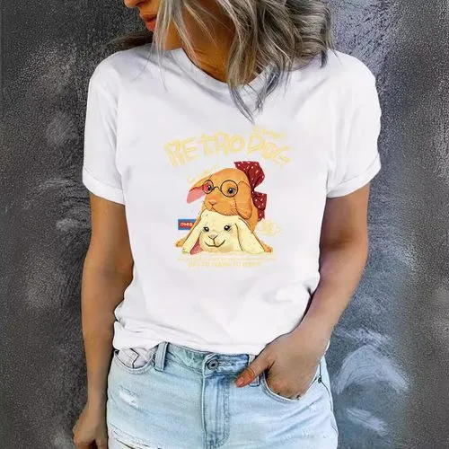 Women's T-shirt Short Sleeve T-Shirts Printing Streetwear Rabbit Cartoon Letter