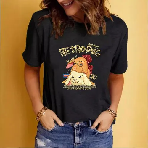 Women's T-shirt Short Sleeve T-Shirts Printing Streetwear Rabbit Cartoon Letter