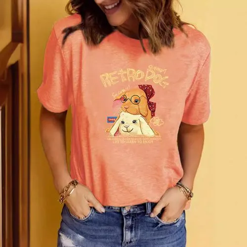 Women's T-shirt Short Sleeve T-Shirts Printing Streetwear Rabbit Cartoon Letter