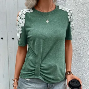 Women's T-shirt Short Sleeve T-Shirts Rib-Knit Elegant Streetwear Lace