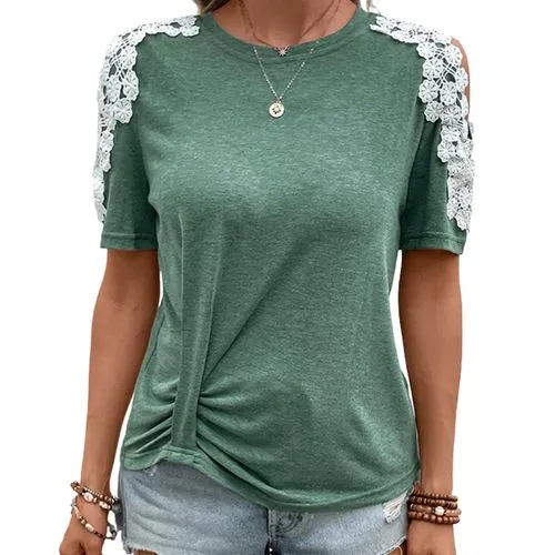 Women's T-shirt Short Sleeve T-Shirts Rib-Knit Elegant Streetwear Lace