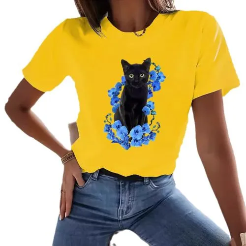 Women's T-shirt Short Sleeve T-Shirts Simple Style Cat Flower