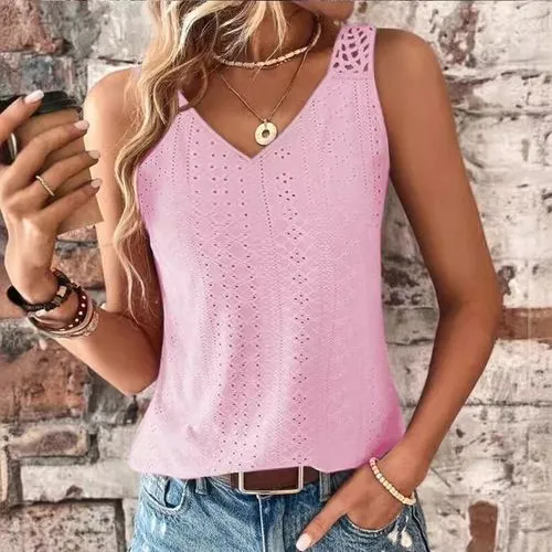 Women's Vest Sleeveless T-Shirts Hollow Out Casual Geometric