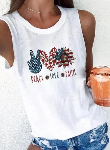 Women'S Vest Sleeveless T-Shirts Printing Fashion Sunflower Letter Heart Shape