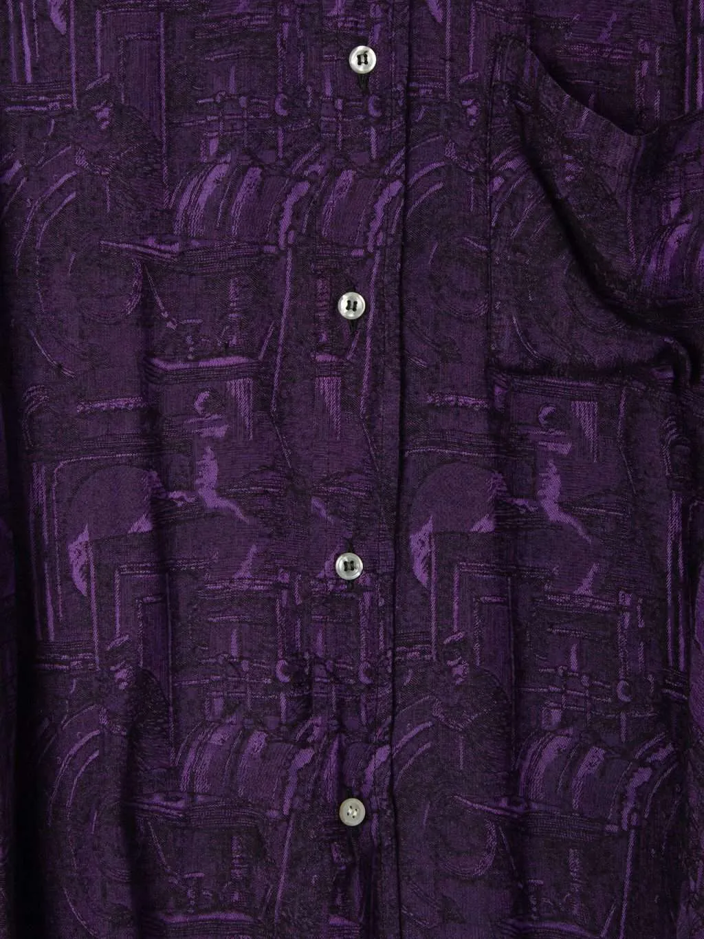 Womens vintage 1980s party shirt. Woven abstract pattern in deep purple – Large / XL